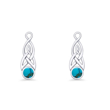 Round Turquoise Trinity Dangle Fishhook Earring 925 Sterling Silver